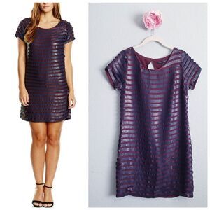 French Connection Burgundy and Navy Sequin Striped Dress